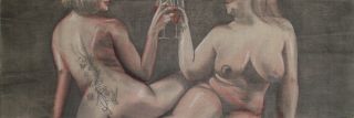 Amitiée, mine de plomb, huile sur toile de Lin format 150m x 50cm