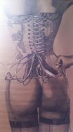 "Corset " Bitume de judée, pastel et mine de plomb sur toile de Lin brut Format1m65 x 90 cm cm