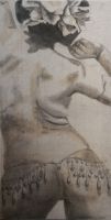 Lada Bitume de judée et mine de plomb sur toile de Lin brut Format 1M x 50 cm
