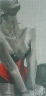 "Corset rouge" Bitume de judée et mine de plomb sur toile de Lin brut Format 60 x 20 cm