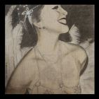 "La femme aux plumes" Bitume de judée et mine de plomb sur toile de Lin brut Format 50 x50cm