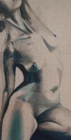 Nuance Bleue Mine de plomb et huile sur toile de lin Format50 cm x100cm
